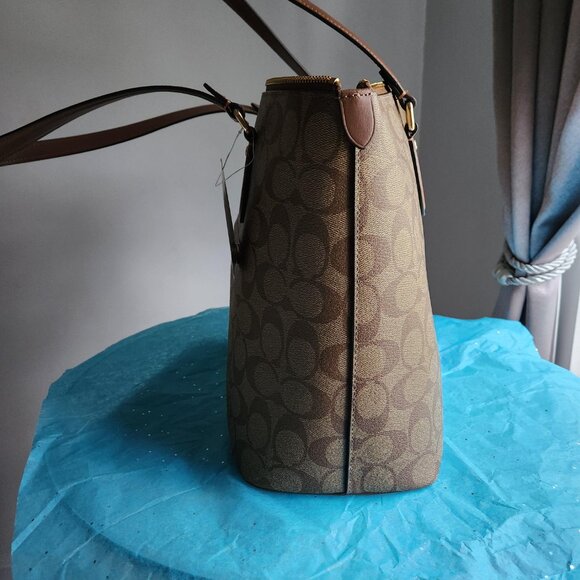 Coach NWT Gallery Signature Canvas Khaki/Saddle Tote, wristlet set, 4FER - Picture 8 of 11